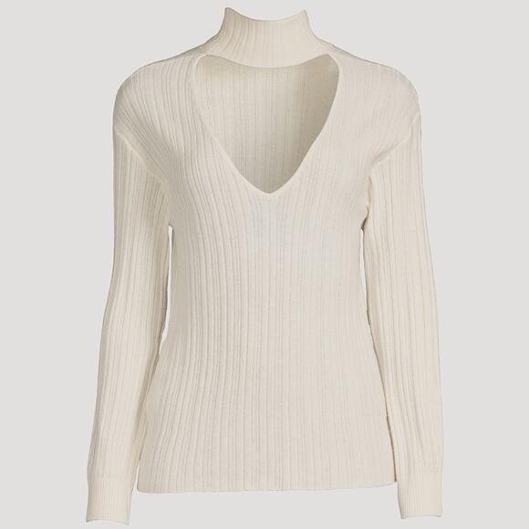 Naadam NWT Cashmere Blend Ribbed Open Back Turtleneck Sweater Ivory Size Medium - Picture 3 of 11